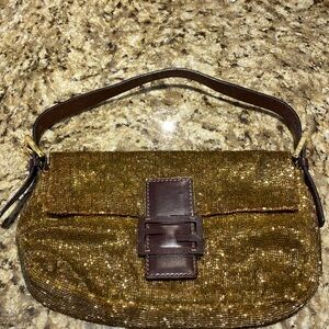 AUTHENTIC FENDI glitter gold baguette handbag